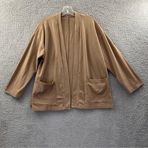 Eileen Fisher Organic Cotton Long Sleeve Cardigan Tan Pockets‎ Women's Small